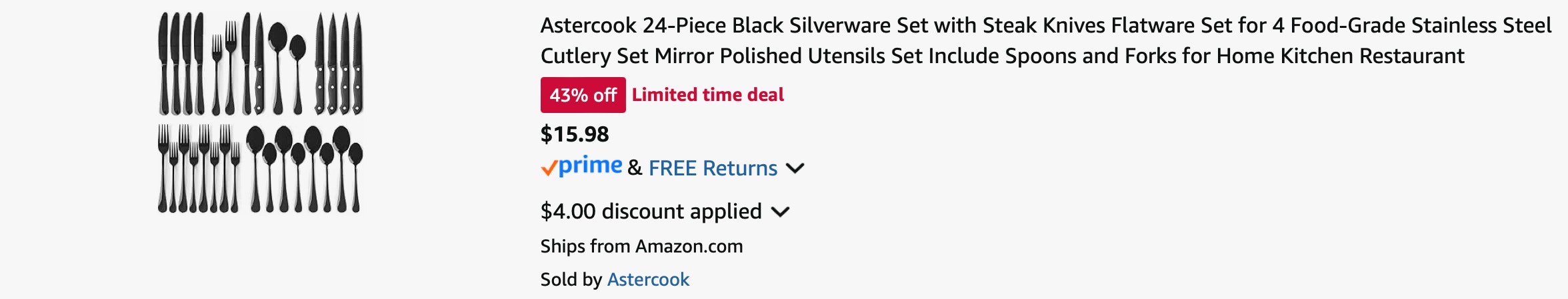 Amazon astercook Silverware and Steak Knife 24-Piece Set 2025