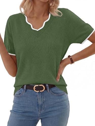 Women's Short Sleeve V-Neck Sweater