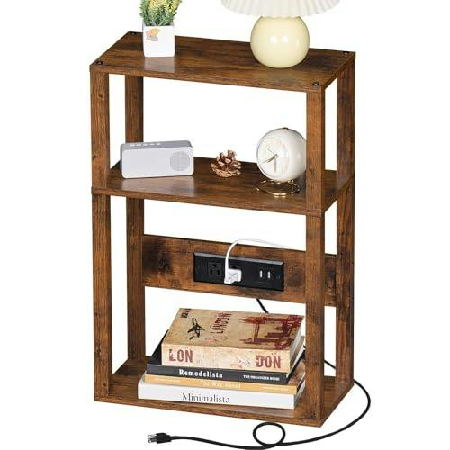 3-Tier Narrow Nightstand w/ Charging Station
