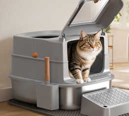 Extra-Large Stainless Steel Enclosed Litter Box, Just $49.99 on Amazon card image