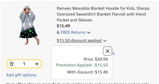 Kids wearable blanket Amazon receipt