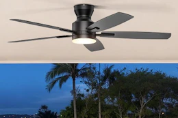 a ceiling fan in a patio