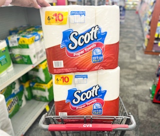 two packs of Scott Paper towels in shopping cart