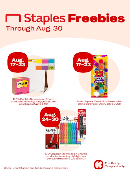 graphic with staples freebies from aug 17 to aug 30