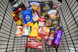 grocery haul in cart at kroger