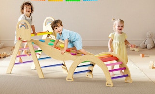 kid playing on a climbing set