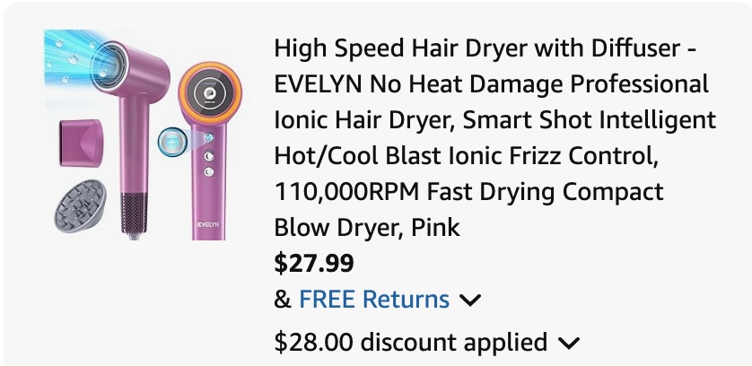 hair dryer Amazon receipt