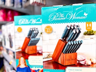 The Pioneer Woman Block Knife Set in stores at Walmart