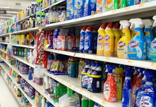 walmart shelves stocked with cleaning supplies