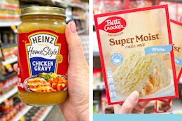 dollar general heinz gravy and betty crocker cake mix 2-photo collage