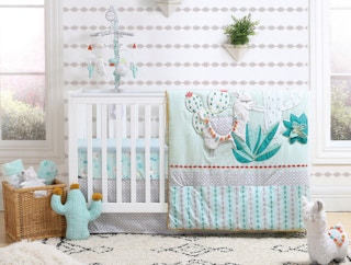 a baby room showcasing a baby blanket with a cactus on it
