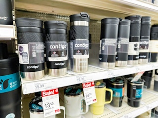 contigo travel mugs sitting on a target shelf