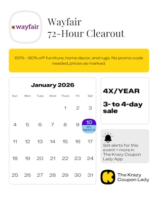 Wayfair 72 hour clearout sale 2026 dates