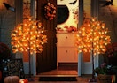 two LED faux maple trees on a front porch