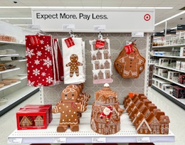 wondershop gingerbread holiday kitchen items sitting on a target shelf