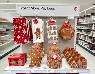 wondershop gingerbread holiday kitchen items sitting on a target shelf