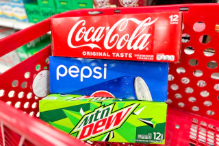 target soda 12 packs sitting in a target cart