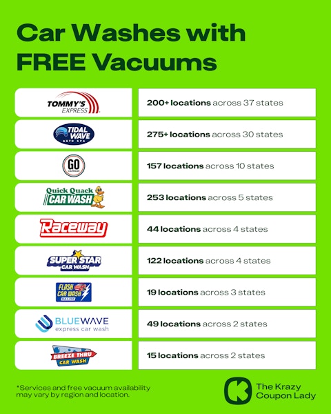 Car Washes with FREE Vacuums