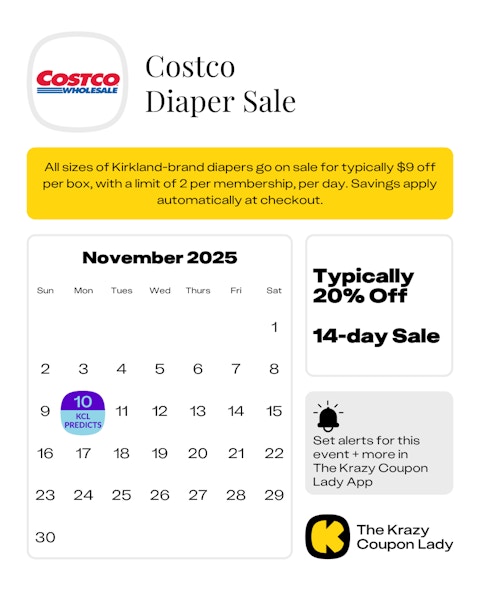 Costco Diaper Sale predicted start date in November 2025