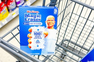 mr clean magic erasers in a cart