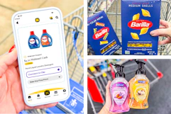 collage with barilla, softsoap, and a hand holding a smartphone displaying a 1-clip coupon in the kcl app