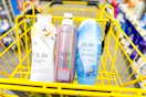 olay body washes in yellow shopping cart