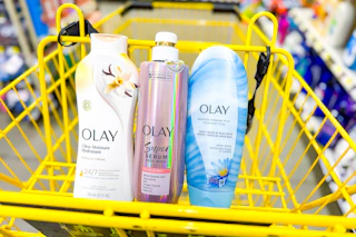 olay body washes in yellow shopping cart
