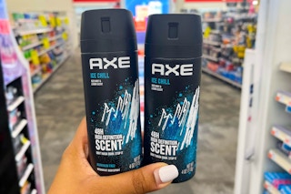 hand holding two cans of axe ice chill body spray