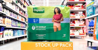 depend underwear stacked in walmart aisle