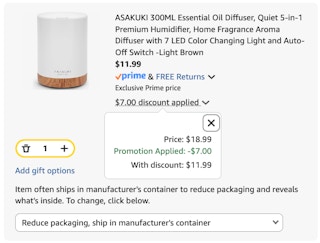 Essential Oil Diffuser Amazon receipt