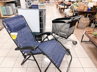 A Sonoma Goods For Life anti-gravity patio chair on display at Kohls