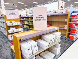 women's flats sitting on a target shelves