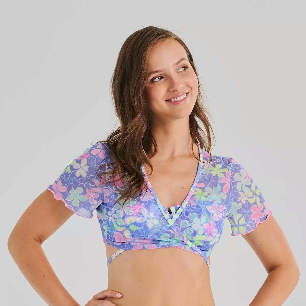 Juniors' Cropped Wrap Swim Cover Up