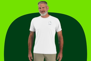 a man wearing a t-shirt and pants