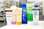 sunscreen products on a store counter