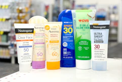 sunscreen products on a store counter