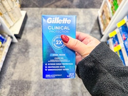 hand holding gillette clinical deodorant