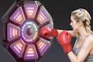 a music boxing machine with a woman boxing it