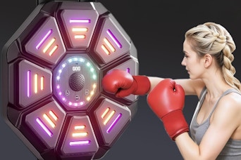a music boxing machine with a woman boxing it