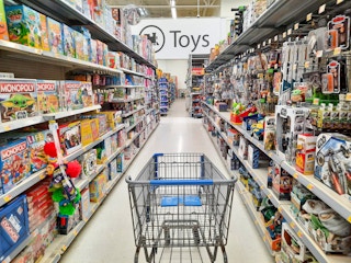 Shopping cart in toy aisle at Walmart