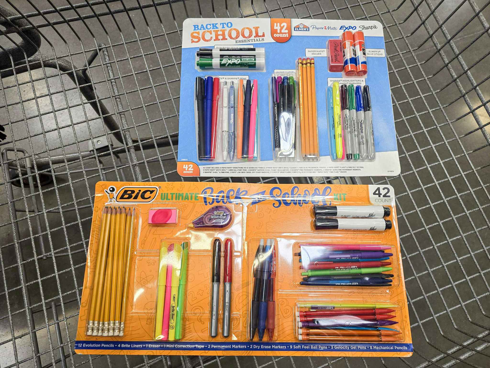 school supply kits in a cart