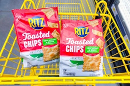ritz toasted chips in yellow shopping cart