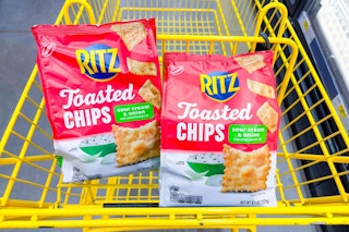 ritz toasted chips in yellow shopping cart