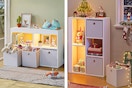 2 lifestyle images of the Pinmoco 5-cube organizer in 2 different home settings