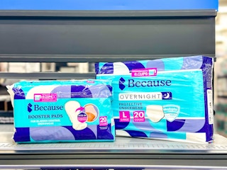 because underwear and booster pads on walmart shelf