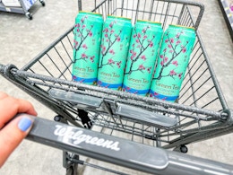 4 cans of arizona tea in a cart
