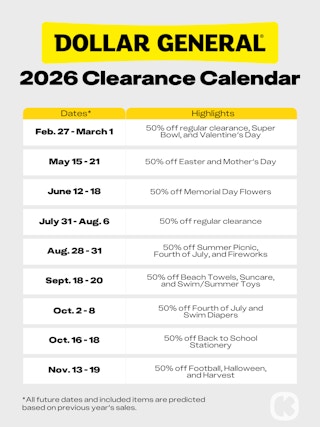 Dollar General Clearance Event 2026 Calendar