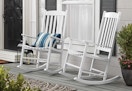 white wooden porch rocking chairs