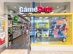 The entrance to a GameStop store.