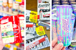 collage with old spice, energizer, and alani nu products